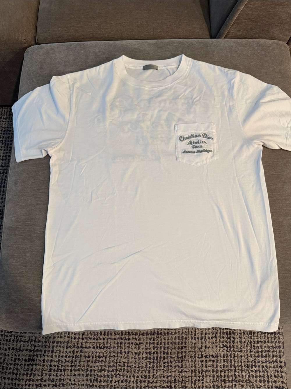 Dior White Crewneck Pocket Tee with Script Logo
